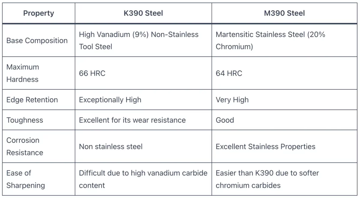 K390 Steel vs M390 Steel
